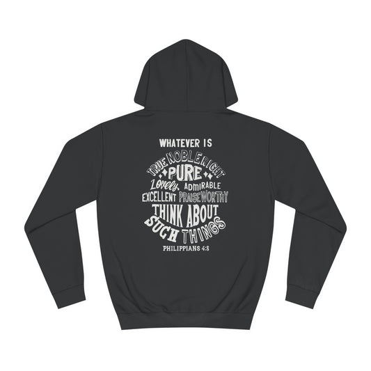 (Brandon's Letters) Holy Thoughts Philippians 4:8 Christian Hoodie for Men and Women Kadosh Living