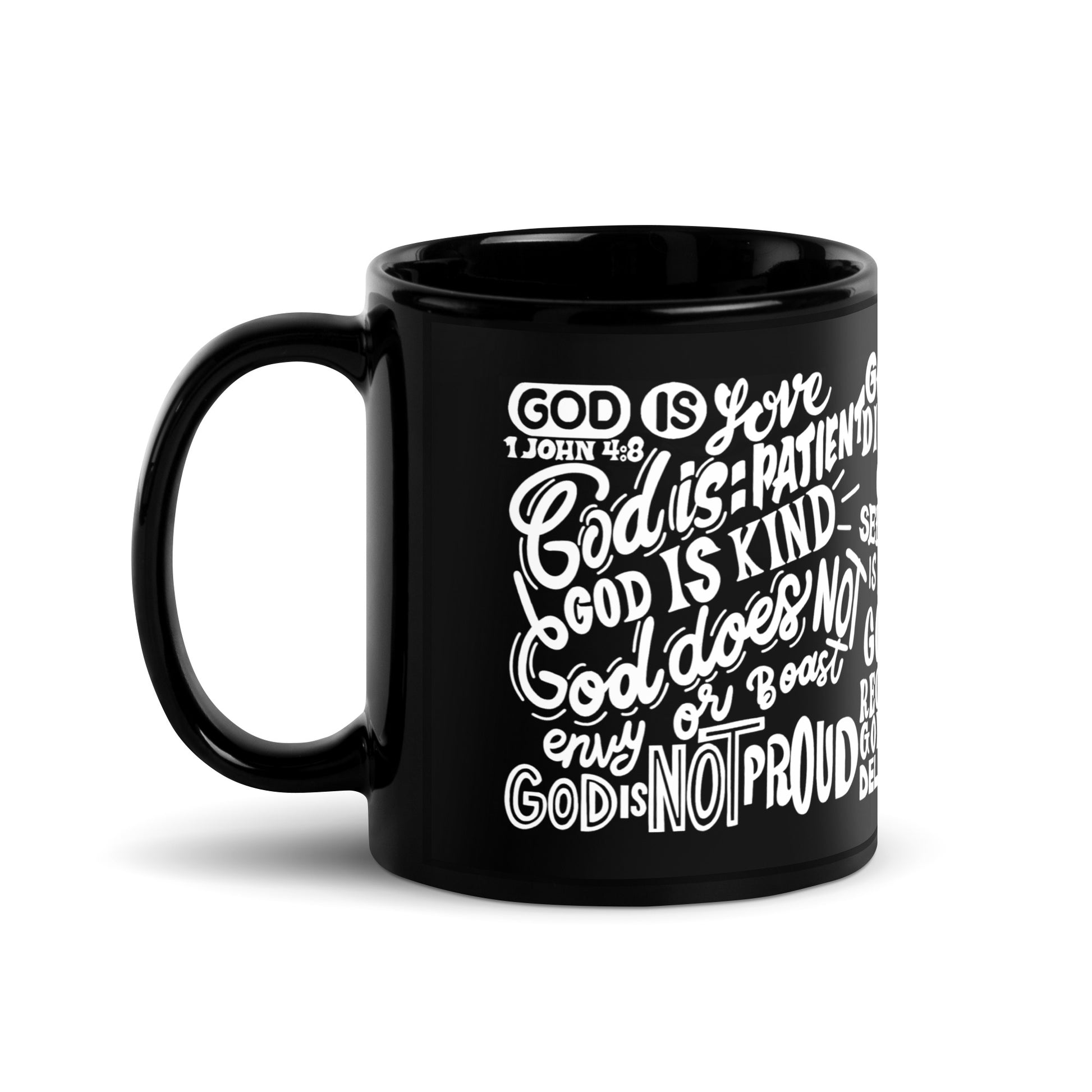 God Is Patient Christian Bible Verse Mug Gift For Him or Her Black Glossy Mug Bible verse christian art Christian gift Christian Gifts Coffee Mug gift for family gifts for dad gifts for her gifts for him Gifts for mom Mug religious gift 11 oz Kadosh Life