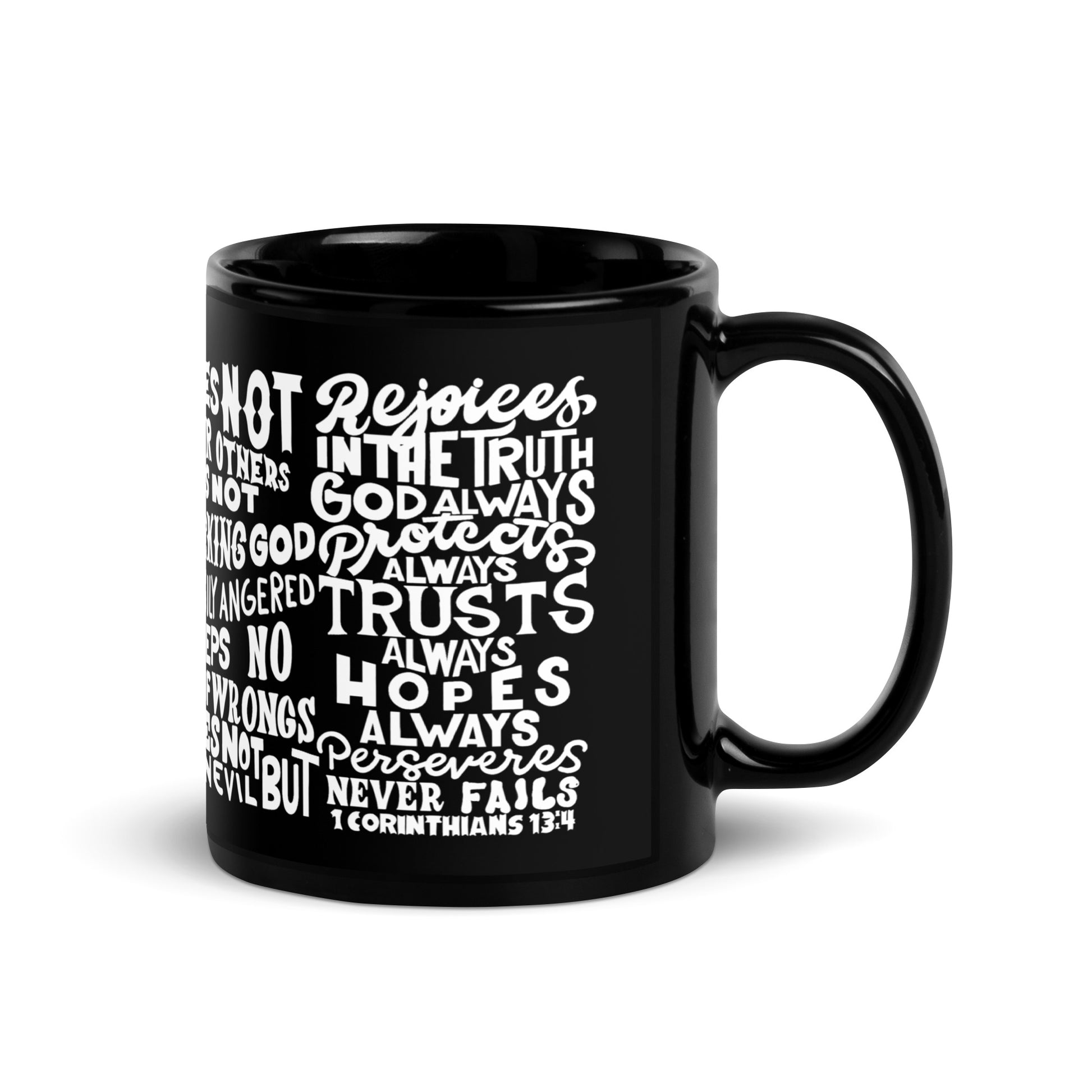 God Is Patient Christian Bible Verse Mug Gift For Him or Her Black Glossy Mug Bible verse christian art Christian gift Christian Gifts Coffee Mug gift for family gifts for dad gifts for her gifts for him Gifts for mom Mug religious gift Kadosh Life