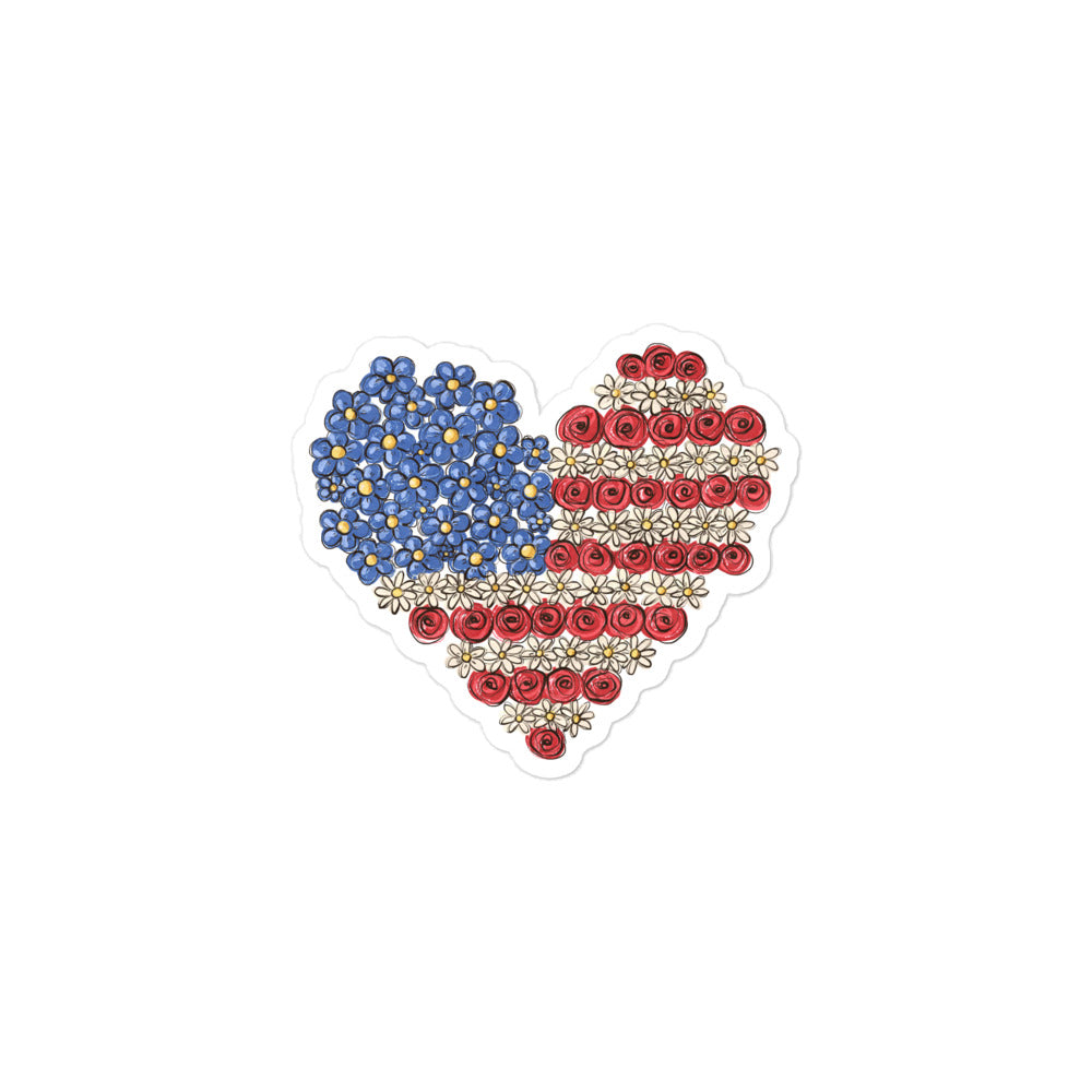 Patriotic USA Floral Heart Sticker 3″×3″ Kadosh Life