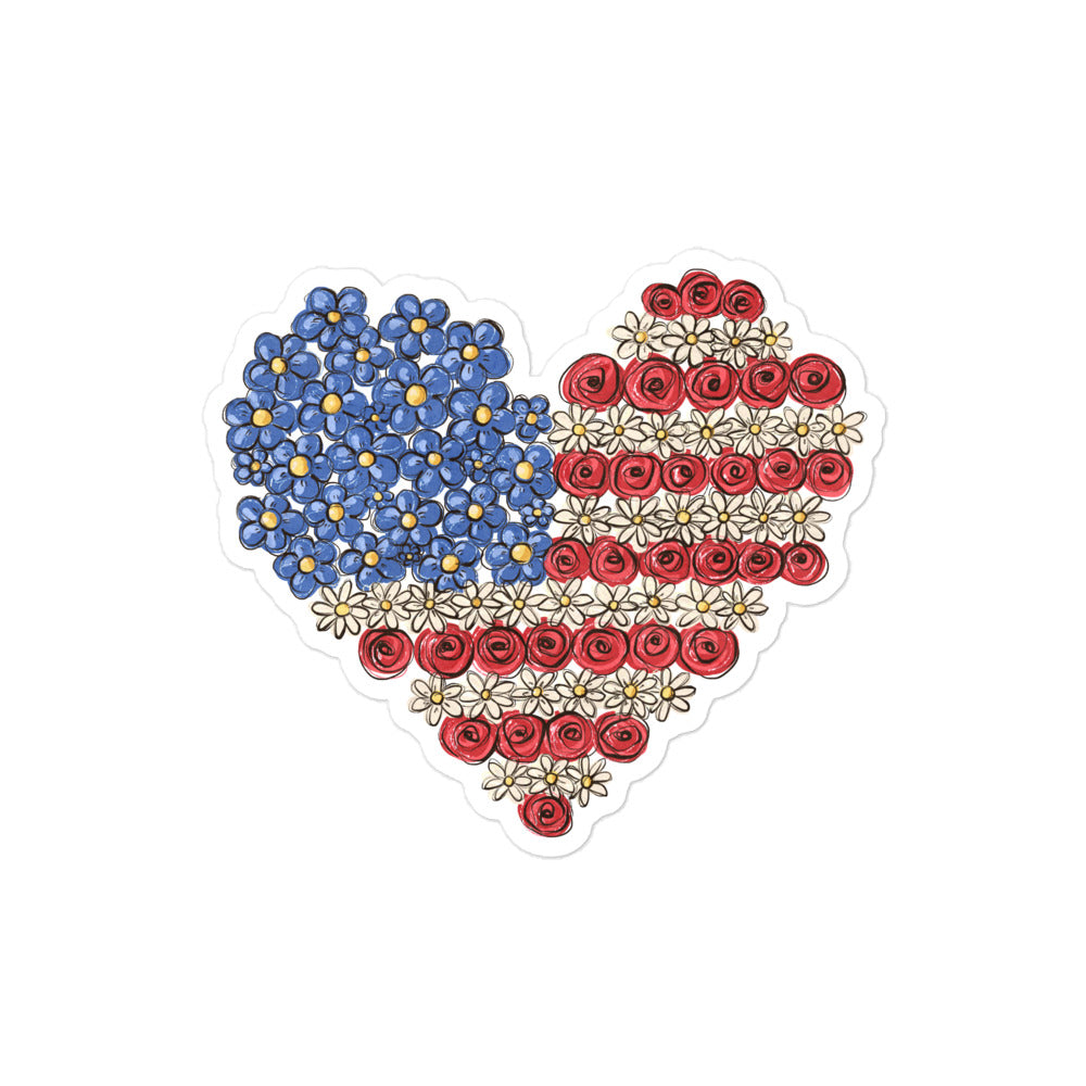 Patriotic USA Floral Heart Sticker 4″×4″ Kadosh Life