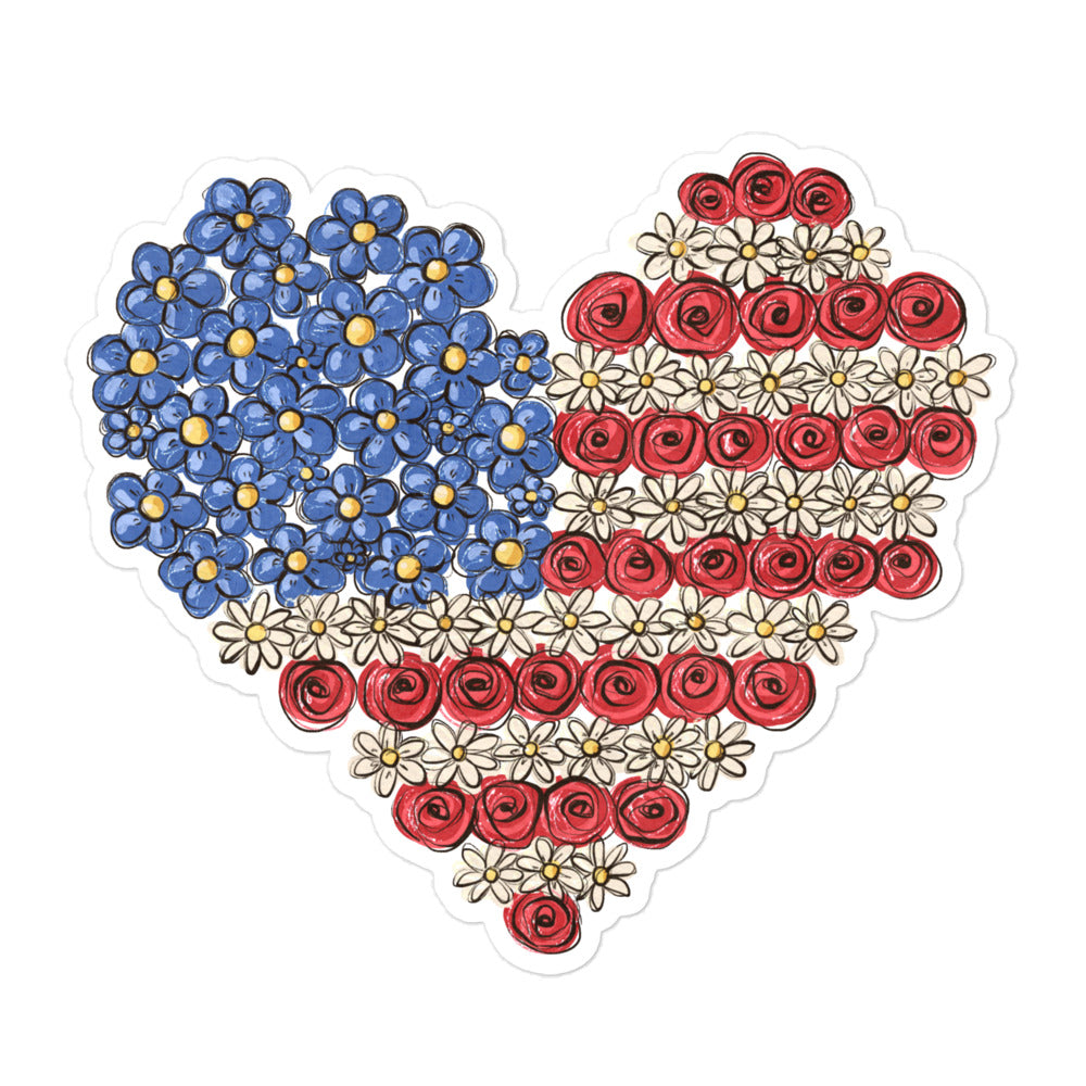 Patriotic USA Floral Heart Sticker 5.5″×5.5″ Kadosh Life