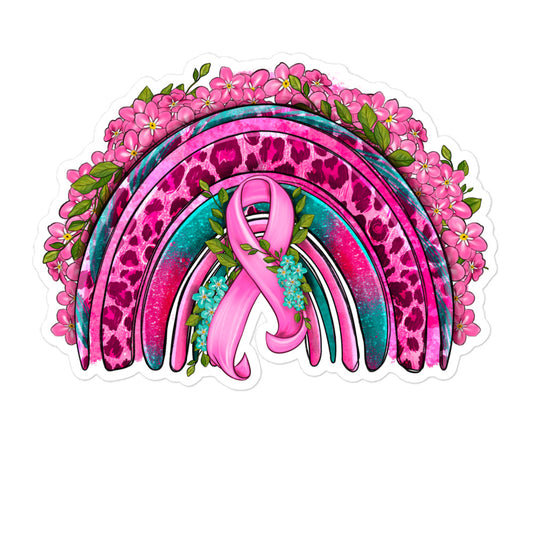 Breast Cancer Awareness Ribbon and Rainbow Christian Sticker Kadosh Life