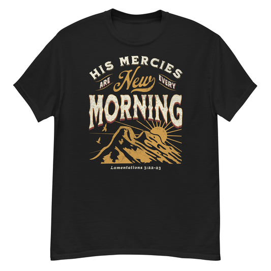 His Mercies Are New Every Morning gold - white Christian T-Shirt Kadosh Life