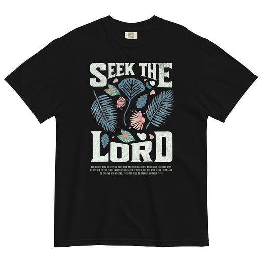 Seek The Lord Matthew 7:7-8 Christian T-Shirt white text Kadosh Life