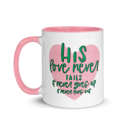 Christian Faith Coffee Mug His Love Never Fails Gift For Her Encouragement Mug Kadosh Life